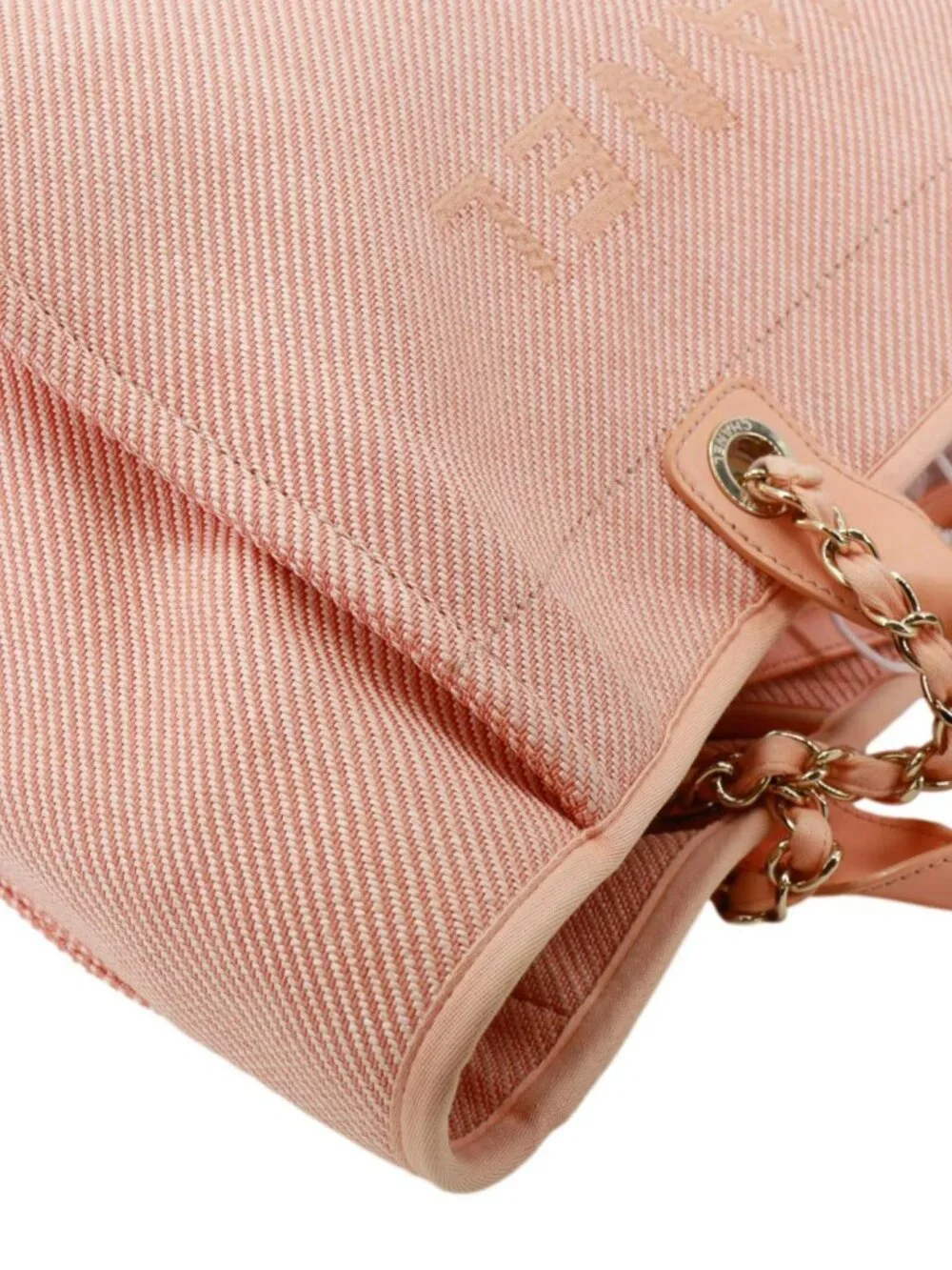 Chanel  Deauville Medium Mixed Fibers Canvas Calfskin Shopping Tote Bag Peach - Picture 5 of 11